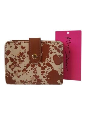 Betsey Johnson Brown Heart Cow Print Mini Tab Wallet NWT